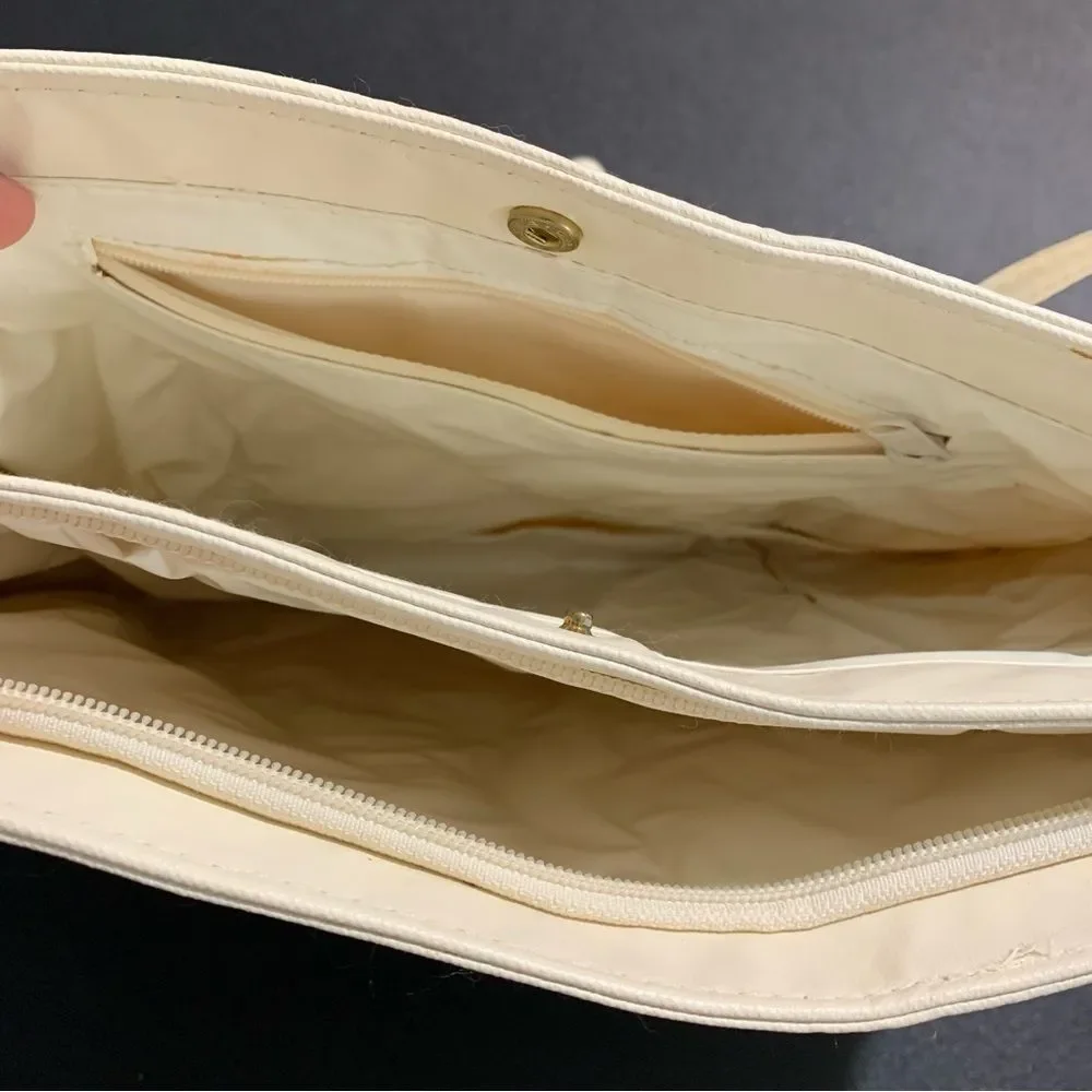 Vintage Purse White Cream Vegan Leather Clutch Shoulder Bag Special Occasion